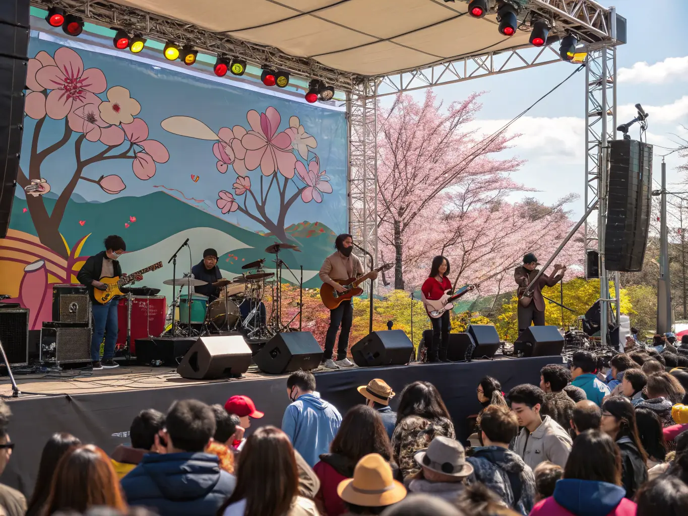 A vibrant image of BANDA DE LIMOS performing live at a community event, with diverse audience members enjoying the music.